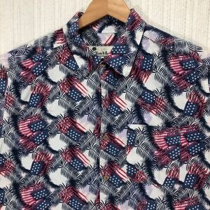 Oliver & Burke Men's XL Patriotic Hawaiian Shirt American Flag Palm Short Sleeve